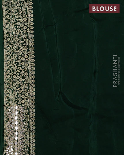 Banarasi silk saree bottle green with allover silver & gold zari woven buttas and mirror work embroidery border