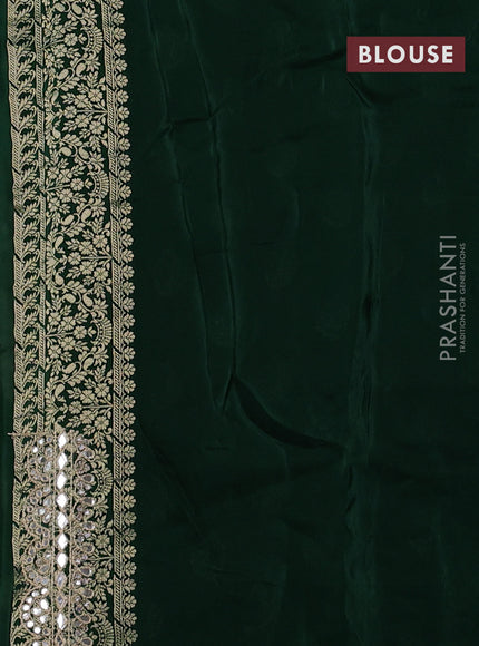 Banarasi silk saree bottle green with allover silver & gold zari woven buttas and mirror work embroidery border
