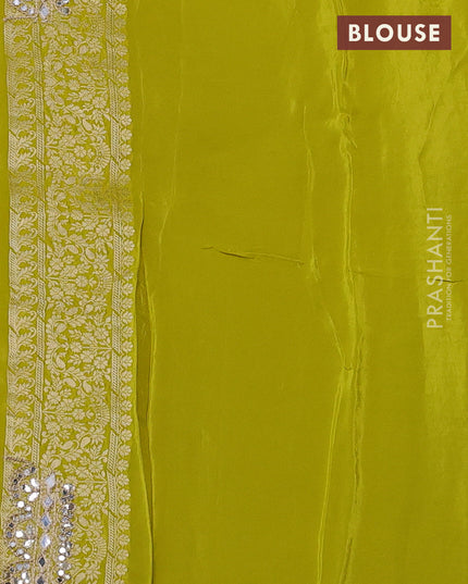 Banarasi silk saree lime green with allover silver & gold zari woven buttas and mirror work embroidery border