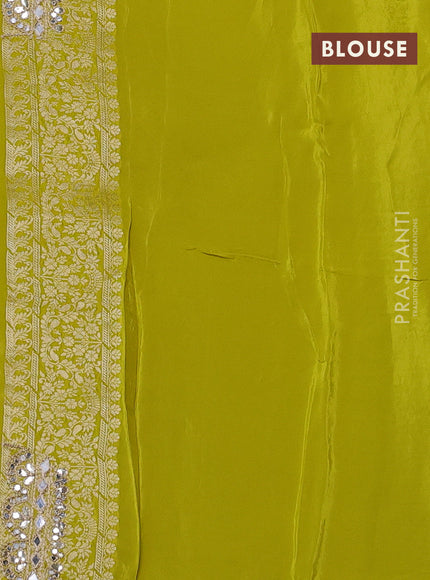 Banarasi silk saree lime green with allover silver & gold zari woven buttas and mirror work embroidery border