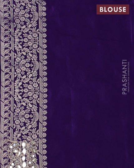 Banarasi silk saree violet with allover silver & gold zari woven buttas and mirror work embroidery border