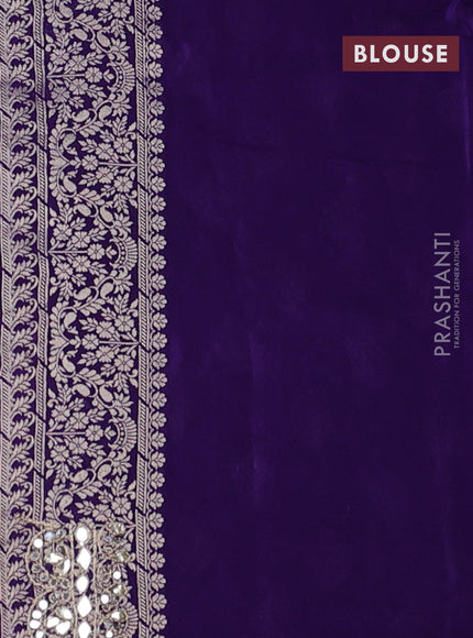 Banarasi silk saree violet with allover silver & gold zari woven buttas and mirror work embroidery border