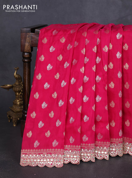 Banarasi silk saree pink with allover silver & gold zari woven buttas and mirror work embroidery border