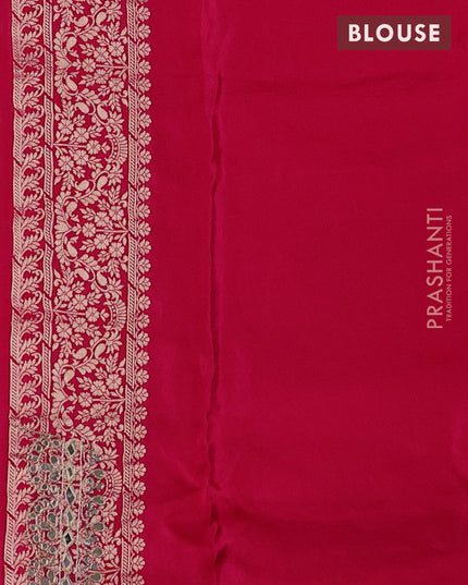 Banarasi silk saree pink with allover silver & gold zari woven buttas and mirror work embroidery border