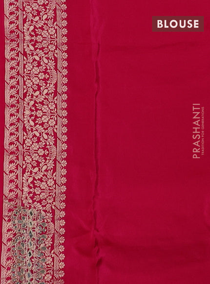 Banarasi silk saree pink with allover silver & gold zari woven buttas and mirror work embroidery border