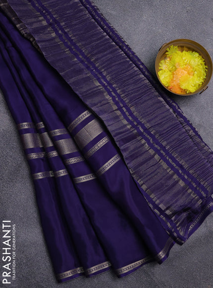 Semi mysore silk saree navy blue and pink with plain body and rettapet zari woven border