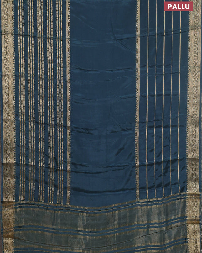 Semi mysore silk saree peacock green and yellow with plain body and long zari woven border