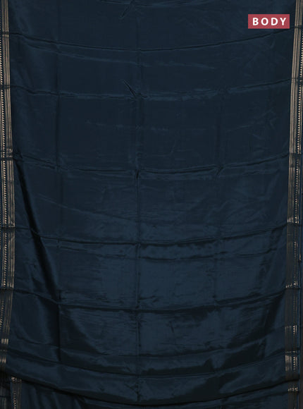 Semi mysore silk saree peacock blue shade and yellow with plain body and zari woven border
