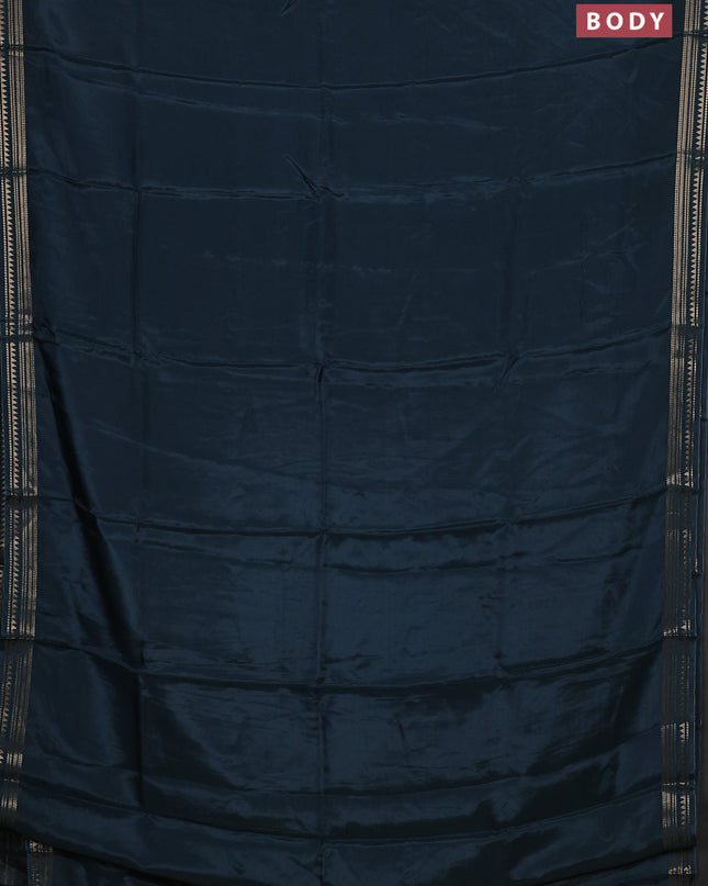 Semi mysore silk saree peacock blue shade and yellow with plain body and zari woven border