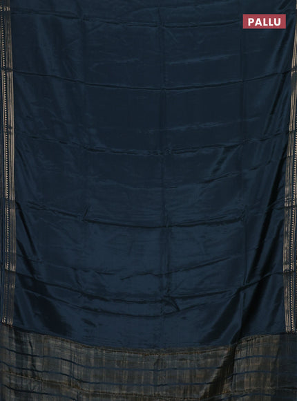 Semi mysore silk saree peacock blue shade and yellow with plain body and zari woven border