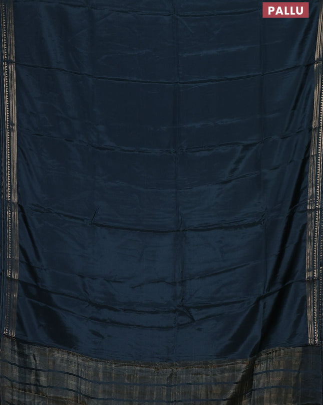 Semi mysore silk saree peacock blue shade and yellow with plain body and zari woven border