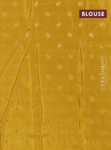 Semi mysore silk saree peacock blue shade and yellow with plain body and zari woven border