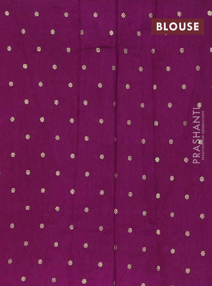 Semi mysore silk saree tomato pink and purple with allover zari checked pattern and long zari woven border