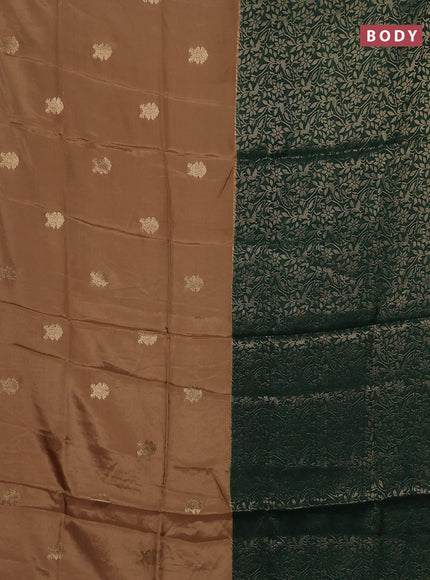 Semi mysore silk saree sandal and green with half & half style and long zari woven border
