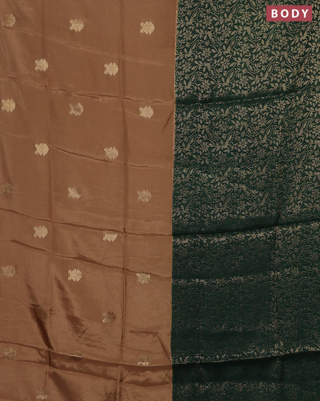 Semi mysore silk saree sandal and green with half & half style and long zari woven border