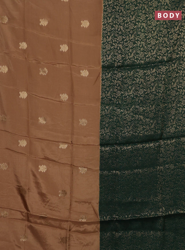 Semi mysore silk saree sandal and green with half & half style and long zari woven border