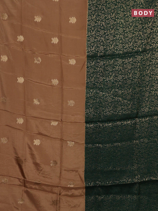 Semi mysore silk saree sandal and green with half & half style and long zari woven border