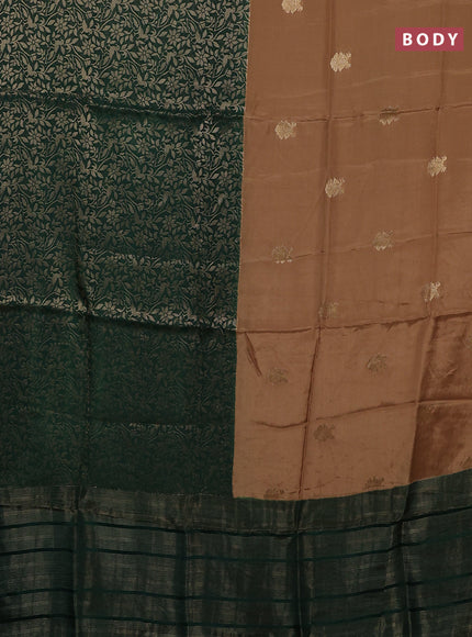 Semi mysore silk saree sandal and green with half & half style and long zari woven border