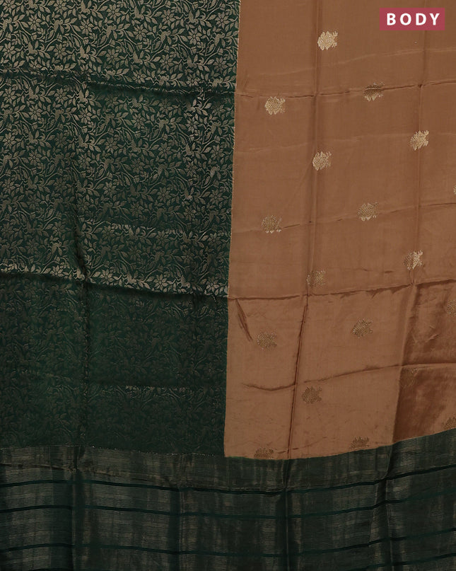 Semi mysore silk saree sandal and green with half & half style and long zari woven border