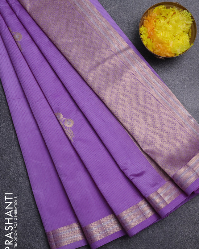 Semi raw silk saree lavender with zari woven buttas and zari woven border