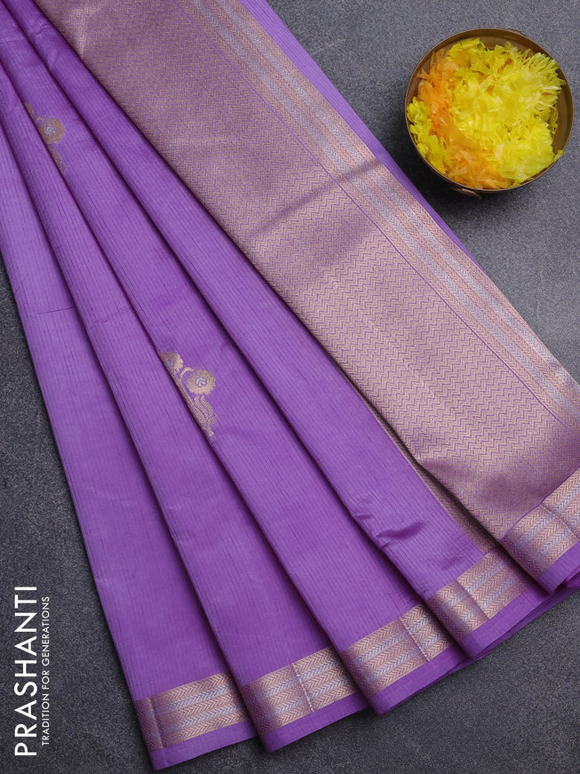 Semi raw silk saree lavender with zari woven buttas and zari woven border