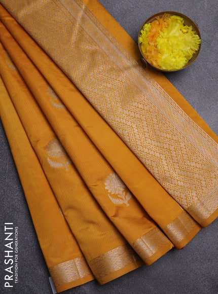 Semi raw silk saree mustard yellow with zari woven buttas and zari woven border