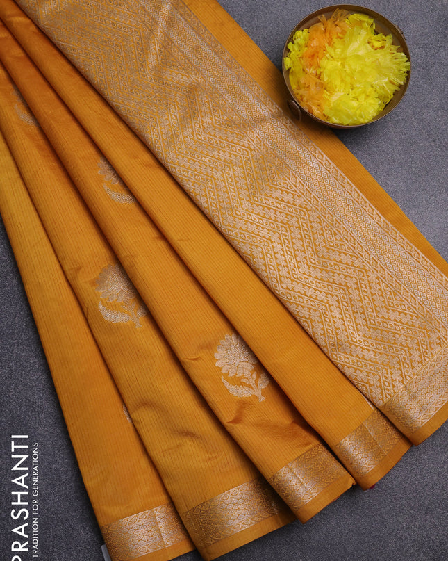 Semi raw silk saree mustard yellow with zari woven buttas and zari woven border