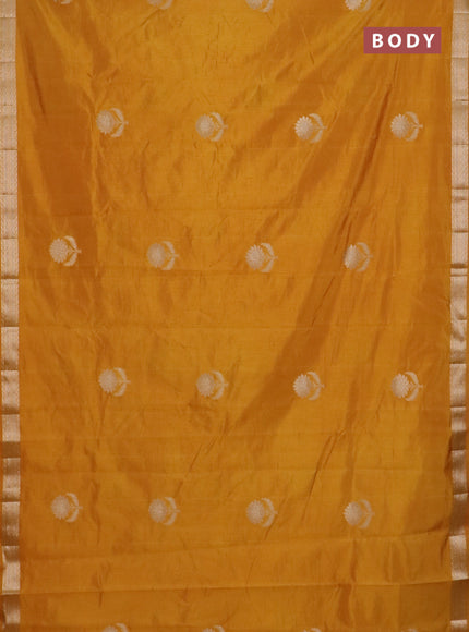 Semi raw silk saree mustard yellow with zari woven buttas and zari woven border