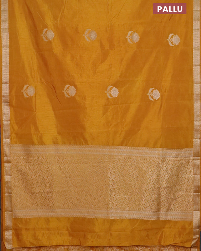 Semi raw silk saree mustard yellow with zari woven buttas and zari woven border