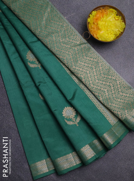 Semi raw silk saree teal green with zari woven buttas and zari woven border