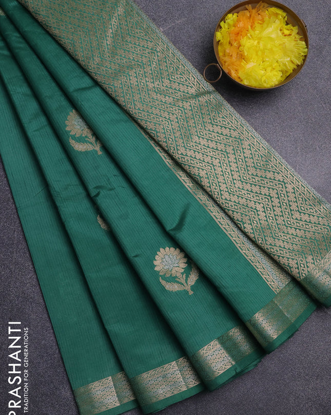 Semi raw silk saree teal green with zari woven buttas and zari woven border
