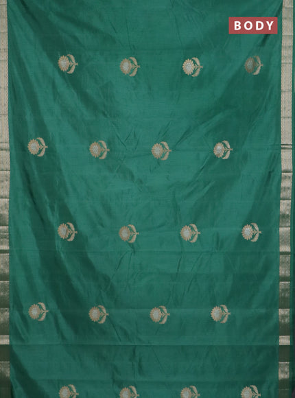 Semi raw silk saree teal green with zari woven buttas and zari woven border