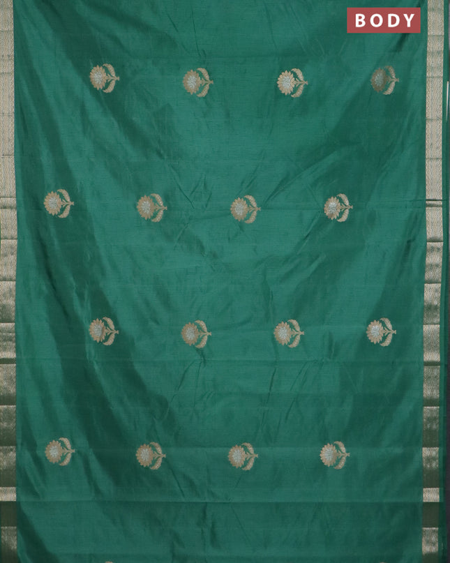 Semi raw silk saree teal green with zari woven buttas and zari woven border