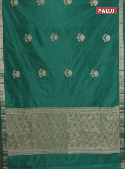 Semi raw silk saree teal green with zari woven buttas and zari woven border