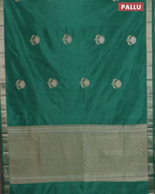 Semi raw silk saree teal green with zari woven buttas and zari woven border