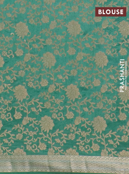 Semi raw silk saree teal green with zari woven buttas and zari woven border