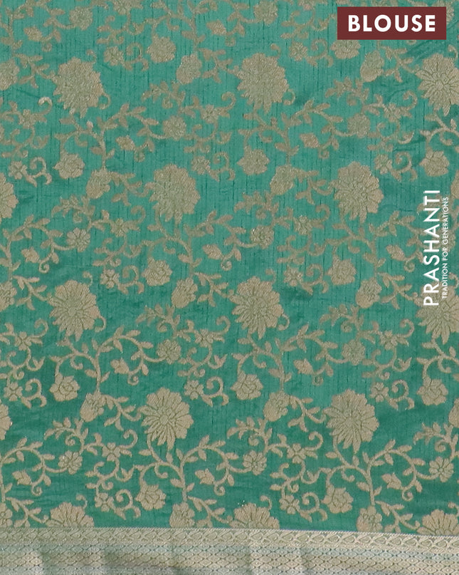 Semi raw silk saree teal green with zari woven buttas and zari woven border