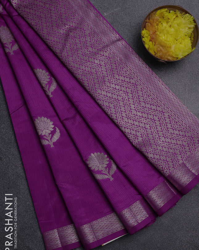 Semi raw silk saree purple with zari woven buttas and zari woven border