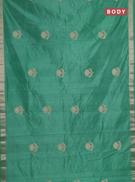 Semi raw silk saree teal green with zari woven buttas and zari woven border