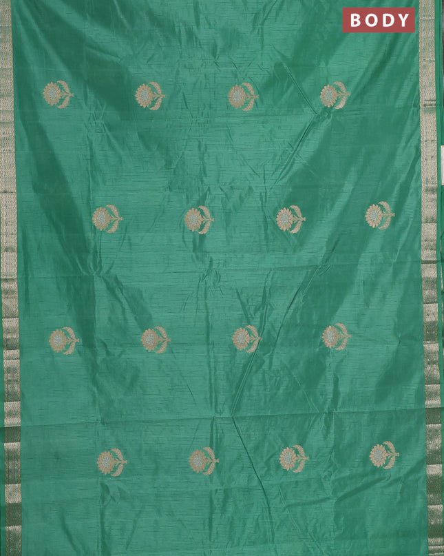 Semi raw silk saree teal green with zari woven buttas and zari woven border