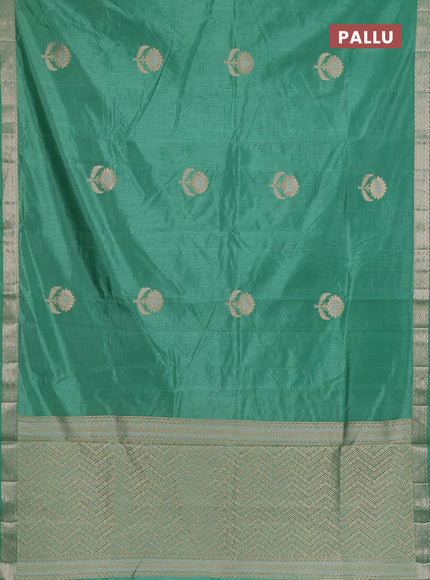 Semi raw silk saree teal green with zari woven buttas and zari woven border