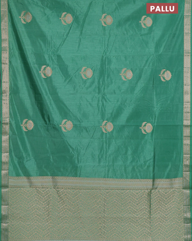Semi raw silk saree teal green with zari woven buttas and zari woven border