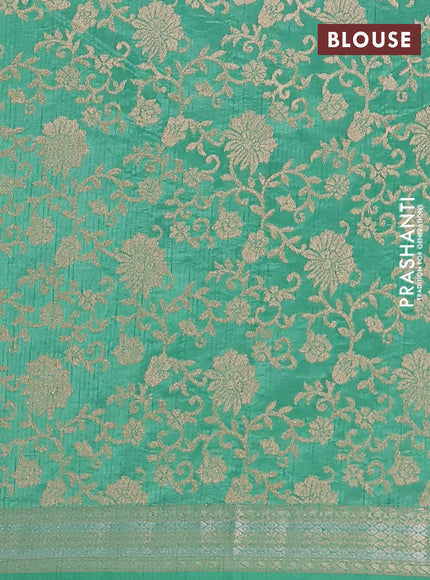 Semi raw silk saree teal green with zari woven buttas and zari woven border