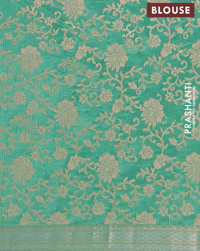 Semi raw silk saree teal green with zari woven buttas and zari woven border