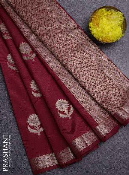 Semi raw silk saree maroon with zari woven buttas and zari woven border