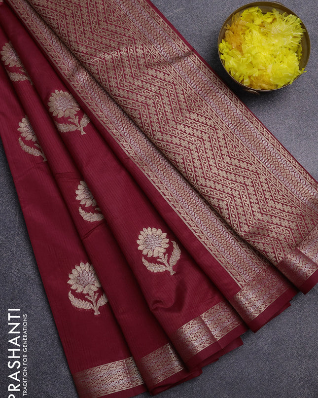 Semi raw silk saree maroon with zari woven buttas and zari woven border