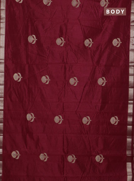 Semi raw silk saree maroon with zari woven buttas and zari woven border