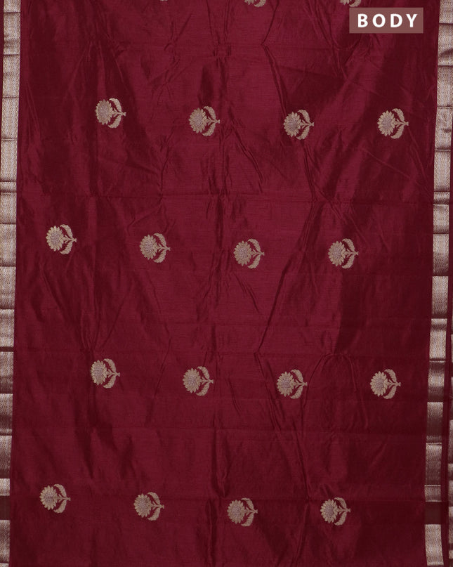 Semi raw silk saree maroon with zari woven buttas and zari woven border