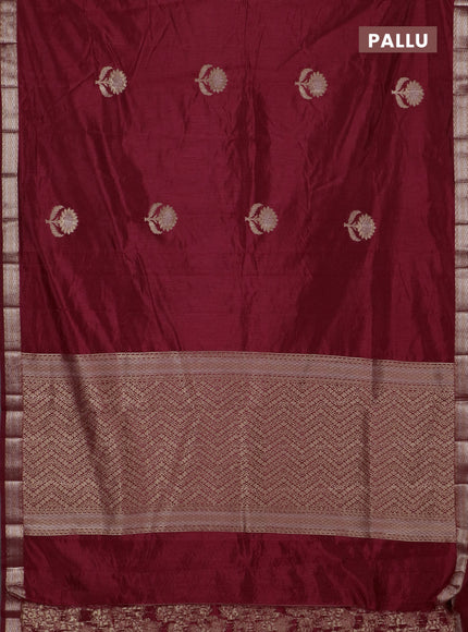 Semi raw silk saree maroon with zari woven buttas and zari woven border