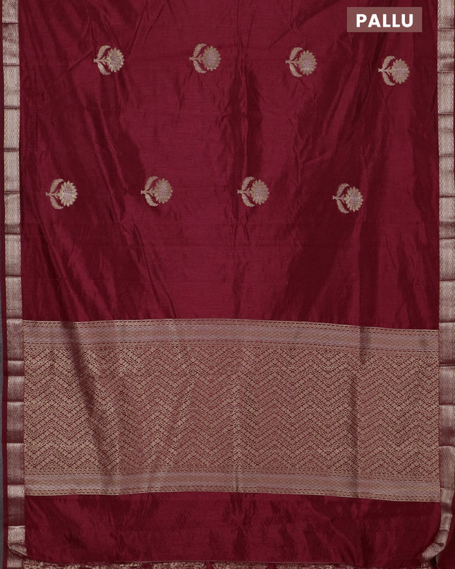Semi raw silk saree maroon with zari woven buttas and zari woven border
